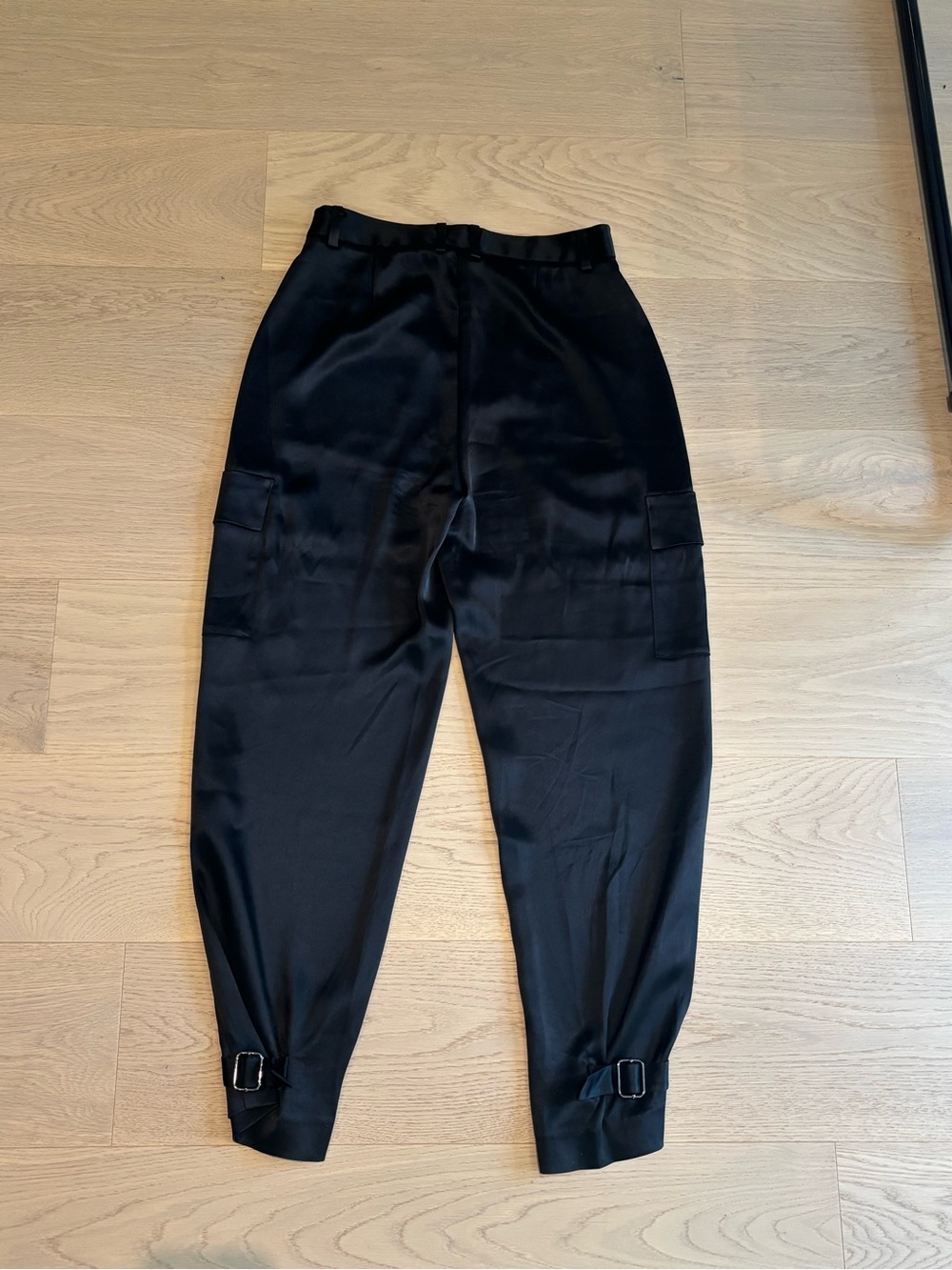 Aritzia Black Satin Cargo Trousers - Picture 2 of 3